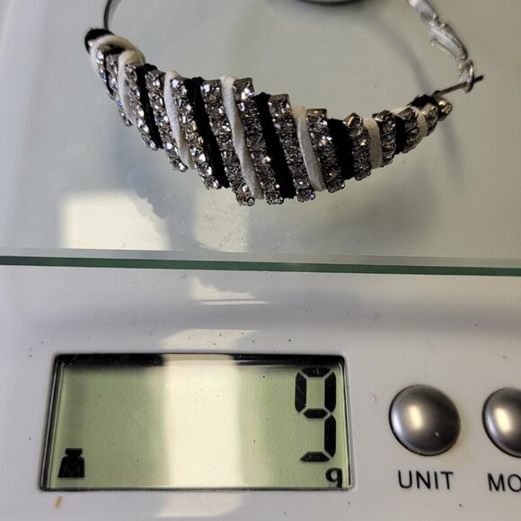 Black and White Hoop Earrings With Crystals - Picture 7 of 7